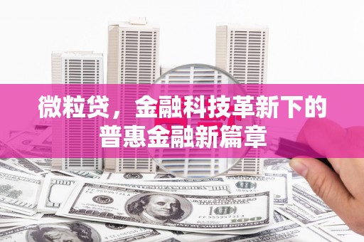 掇刀微粒贷，金融科技革新下的普惠金融新篇章